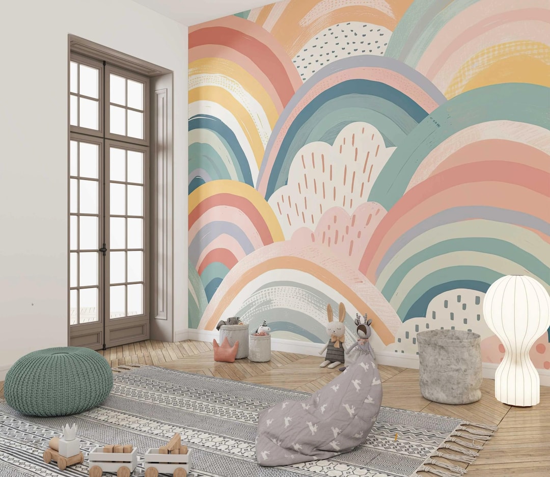 Pastel Rainbow Wall Mural | Kids Room and Nursery Wallmural, Removable ...