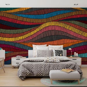Colorful Waves Wall Mural: Bold Artistic Peel and Stick Wallpaper