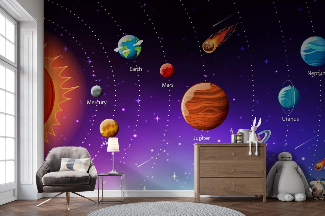 Solar System Wall Mural: Peel and Stick Wallpaper, Nursery Decor - Etsy