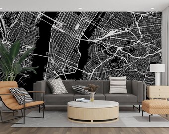 Black and White City Map Mural: Modern Urban Wallpaper