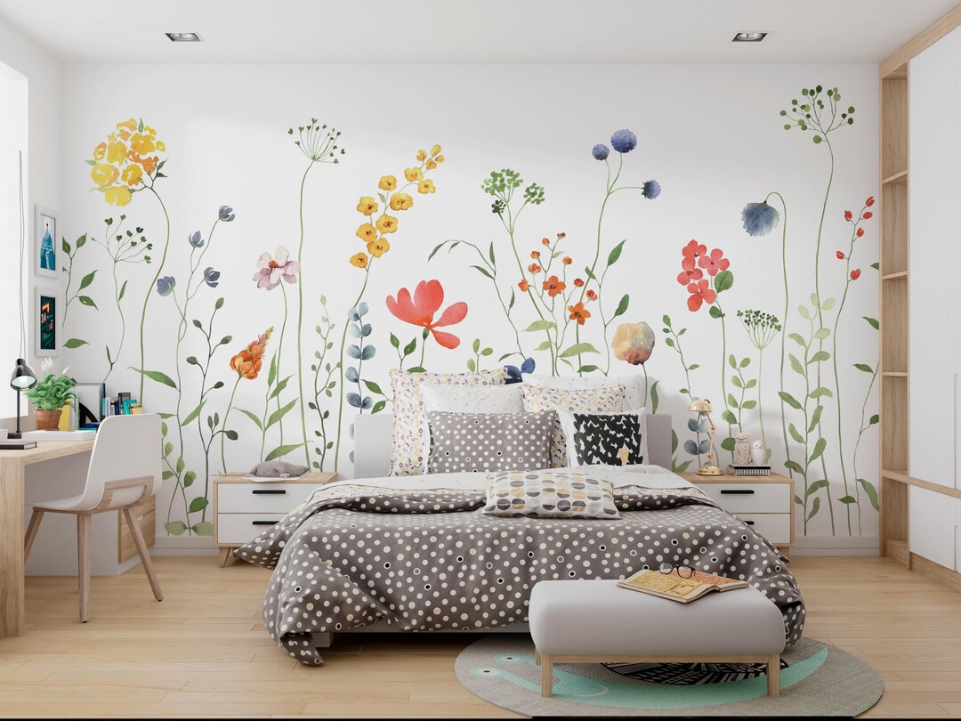 Wildflower Meadow Mural | Peel and Stick Floral Wallpaper, Botanical ...