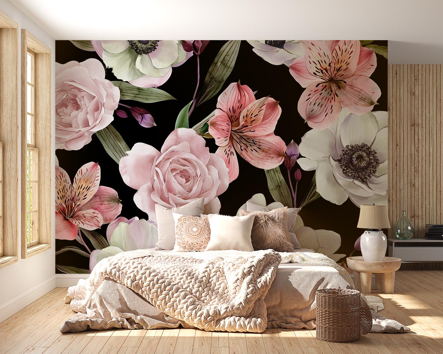 Dark Peony Wall Mural | Moody Botanical Decor, Peel and Stick Flower ...