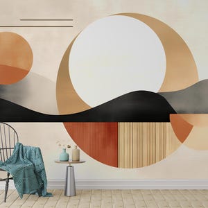 Minimalist Abstract Wall Mural: Neutral Japanese Decor, Earthy Tones