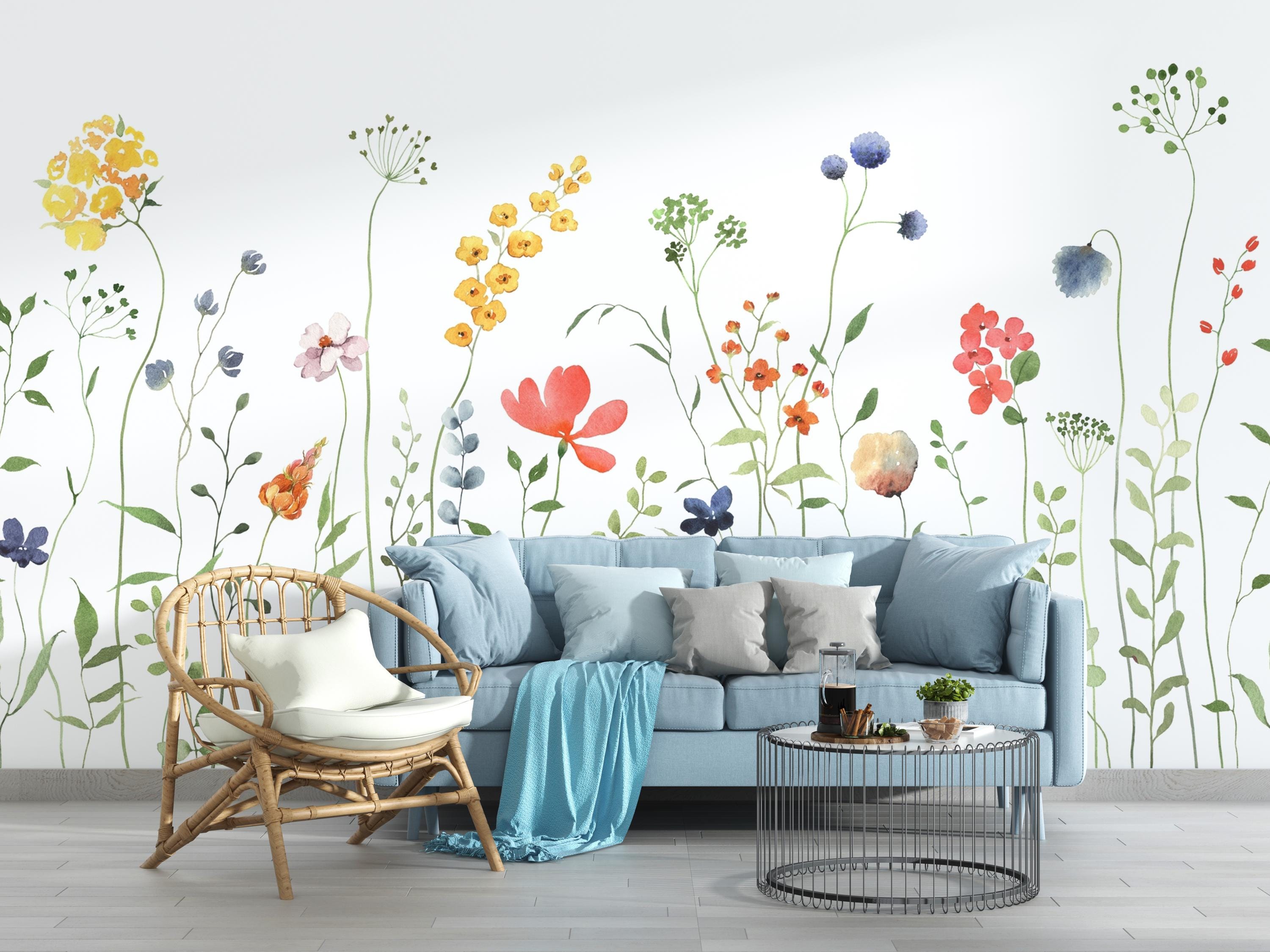 Wildflower Meadow Mural | Peel and Stick Floral Wallpaper, Botanical ...