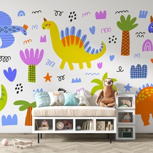 Dino Dreamland Wall Mural: Playful Dinosaur Kids Room Decor