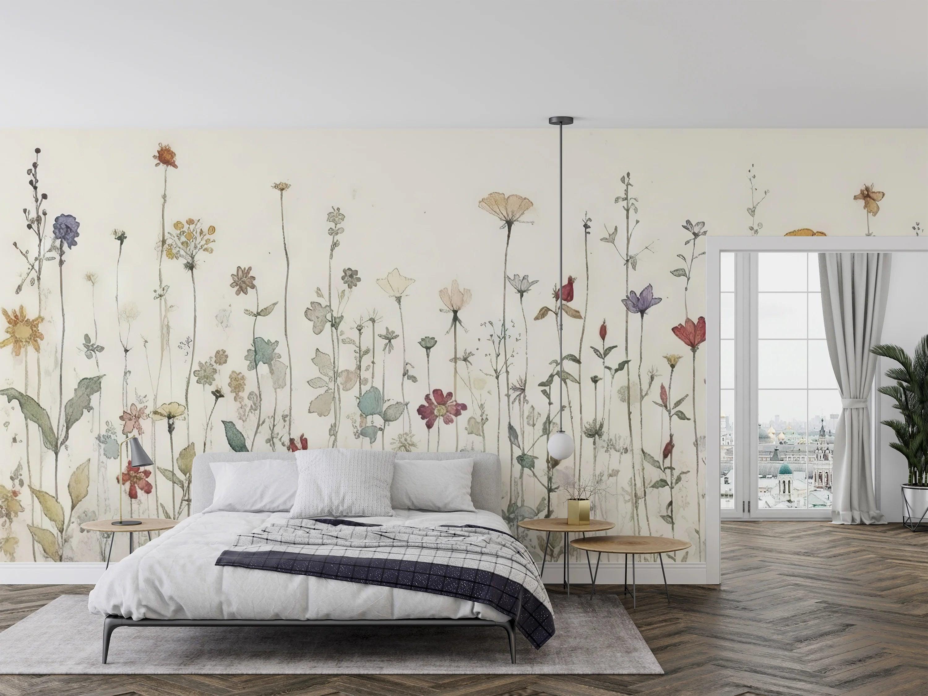 Watercolour Wildflowers Wall Mural | Floral Bedroom and Living Room ...