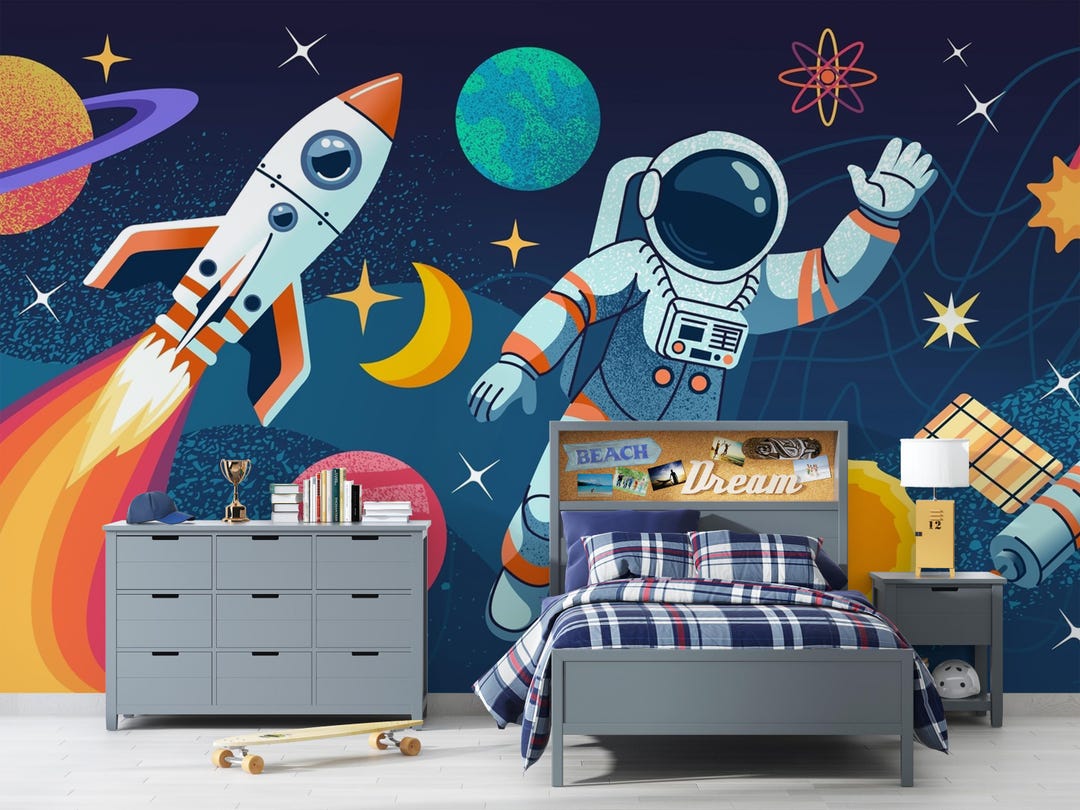 Rocket Ship Wall Mural | Space Decor for Kids Room, Peel and Stick ...