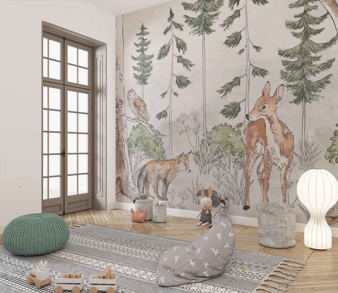 Woodland Animals Wall Mural: Forest Nursery Decor, Peel and Stick - Etsy
