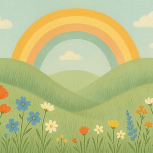 Rainbow Meadow Wallpaper Mural: Pastel Nursery Decor, Kids Room - Etsy