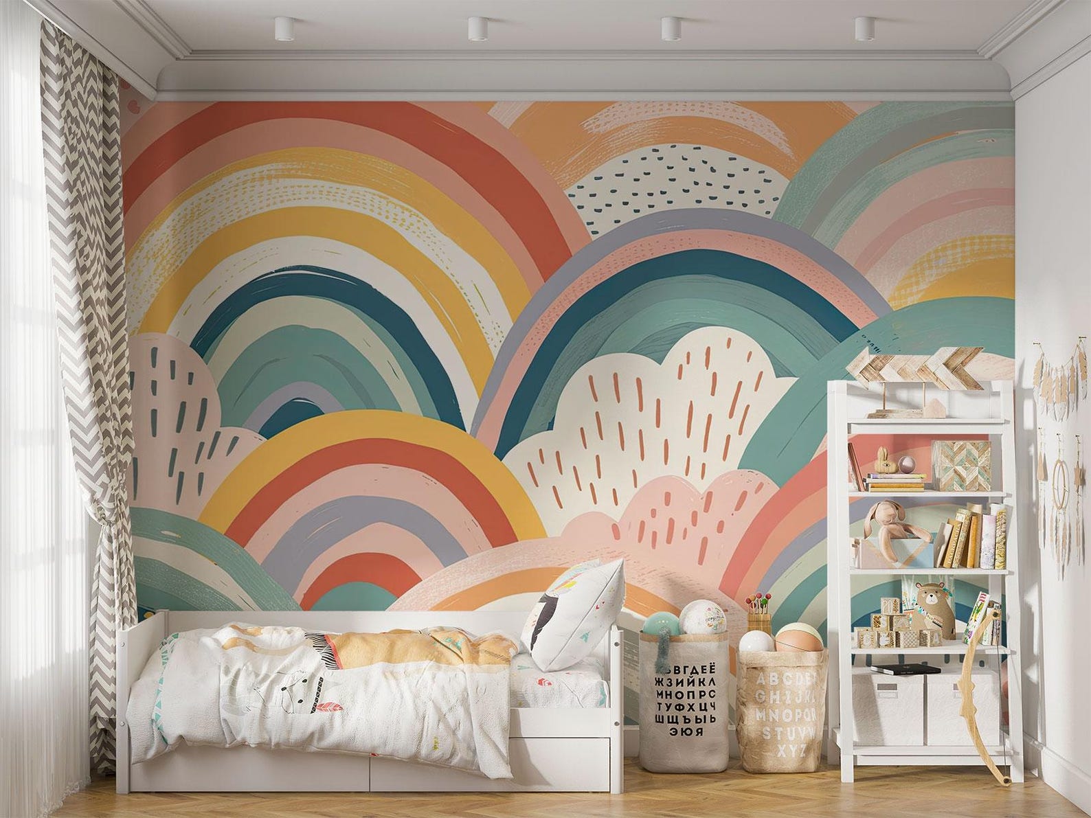 Pastel Rainbow Wall Mural | Kids Room and Nursery Wallmural, Removable ...