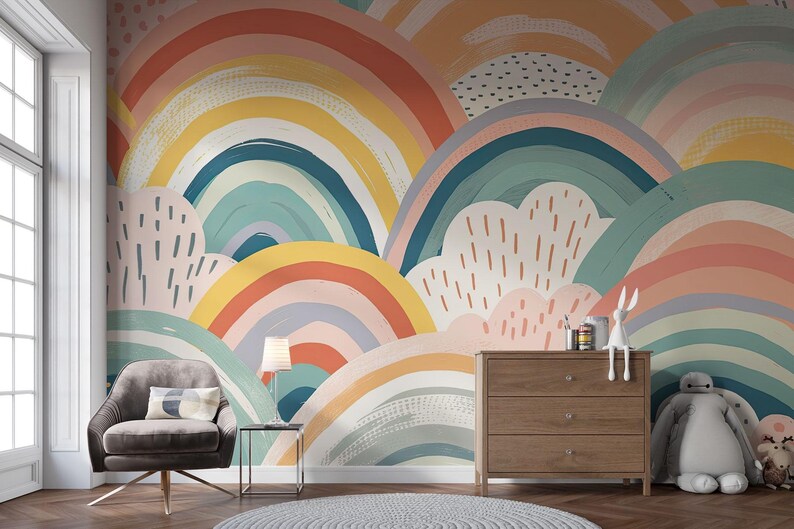 Pastel Rainbow Wall Mural | Kids Room and Nursery Wallmural, Removable ...