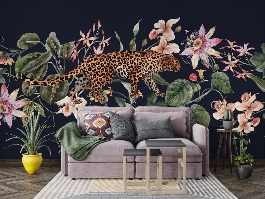 Exotic Leopard Wall Mural: Tropical Jungle Peel and Stick Wallpaper - Etsy