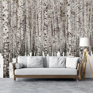 Birch Forest Wall Mural | Living room and bedroom wall decor, self-adhesive peel and stick wallpaper