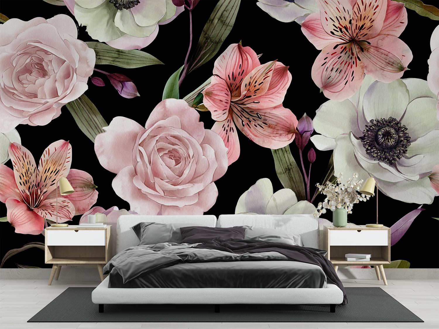 Dark Peony Wall Mural | Moody Botanical Decor, Peel and Stick Flower ...