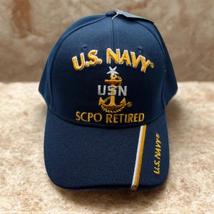 Navy SCPO Retired Hat – Premium Navy Blue Hat– Embroidered Navy Trucker Hat – Dad Hat – Adjustable Unisex Cap – Father&#39;s Day Gift. SCPO Hat