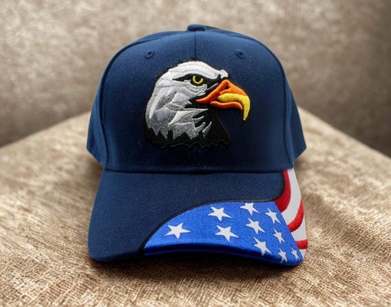USA Blue Baseball Cap with Eagle and Flag. Veteran Gift. Patriotic Ha. American Flag Hat. USA Hat. Bald Eagle Cap. Veteran Hat. Freedom Hat