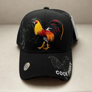 Rooster Baseball Cap Black Hat – Gorra de Gallo – Embroidered Rooster Trucker Hat – Dad Hat – Adjustable Unisex Cap – Father's Day Gift