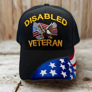 Disabled Veteran Hat. Veteran Black Hat. Embroidered Veteran Baseball Cap. Eagle Hat. Adjustable Unisex Cap. Gift for Vets. Army, Navy, USMC