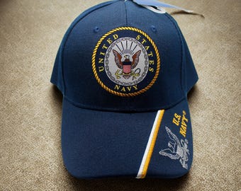 アメリカ海軍のエンブレム付きキャップ。刺繍入りのアメリカ海軍帽子