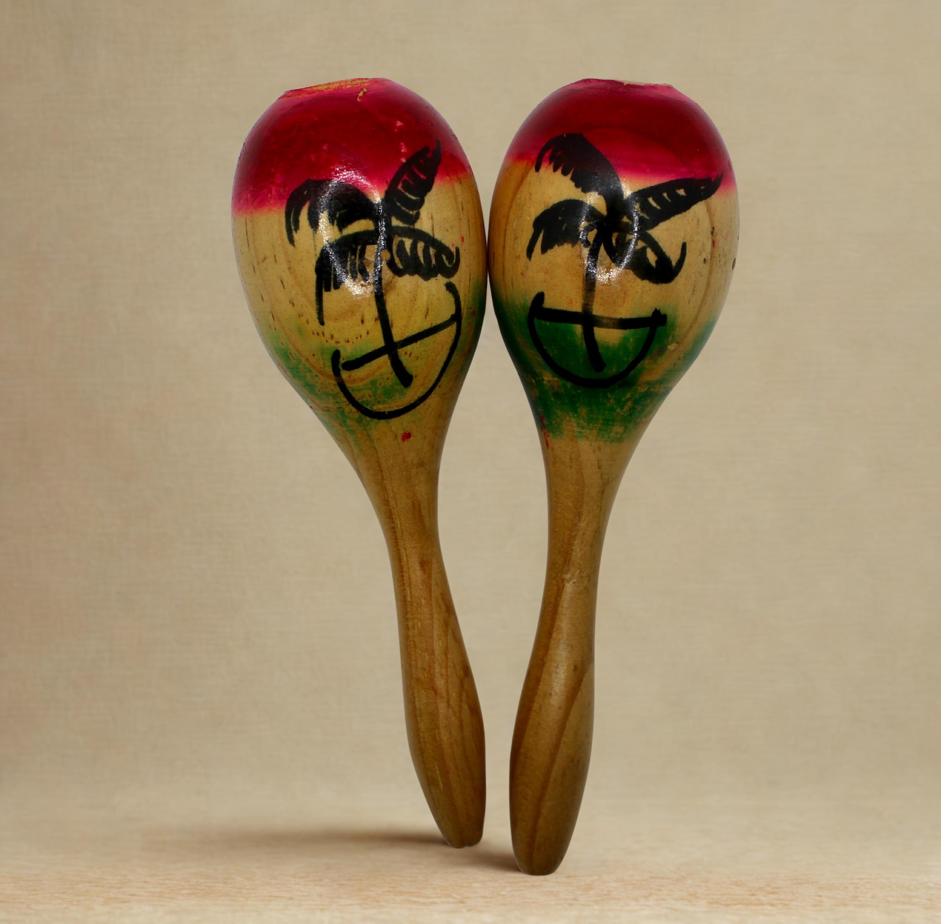 Mexican Rattle Instrument Handmade Wooden Maracas Pair, Colorful Beach Rattle Set, Tropical Palm ...
