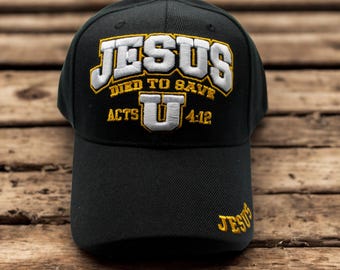 Czapka z napisem "Jezus umarł, aby cię zbawić". Czapka religijna. Prezent dla wierzących. Czarny kapelusz chrześcijański. Czapka z napisem "Jezus umarł, aby cię zbawić". Czapka z napisem "Kocham Jezusa". Czapka z napisem "Jezus umarł, aby cię zbawić".