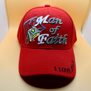 Man of Faith Red Baseball Hat– Christian Inspirational Hat with Bold Faith Message. Faith-Based Accessories, Unisex Casual Wear.