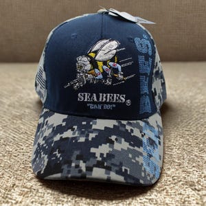 U.S. Navy Seabees Hat – Camo Embroidered Baseball Cap – Military Seabees Hat. Navy Trucker Hat – Dad Hat – Unisex Cap – Father&#39;s Day Gift