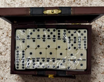 Premium Double Six Domino Set with Case. Classic Game Set with Storage Box for Family Game Night. Domino. Dominoes in Faux Leather Box