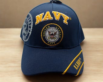 アメリカ海軍のエンブレム付きキャップ。刺繍入りのアメリカ海軍帽子