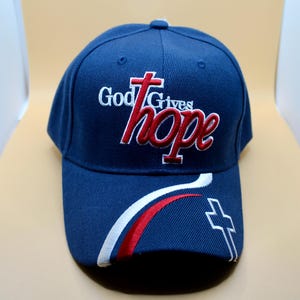 God Gives Hope Blue Hat. Inspirational Faith Hat. Christian Hat. Adjustable Unisex  Hat. Religious Gift. Gift for Christians. I love Jesus