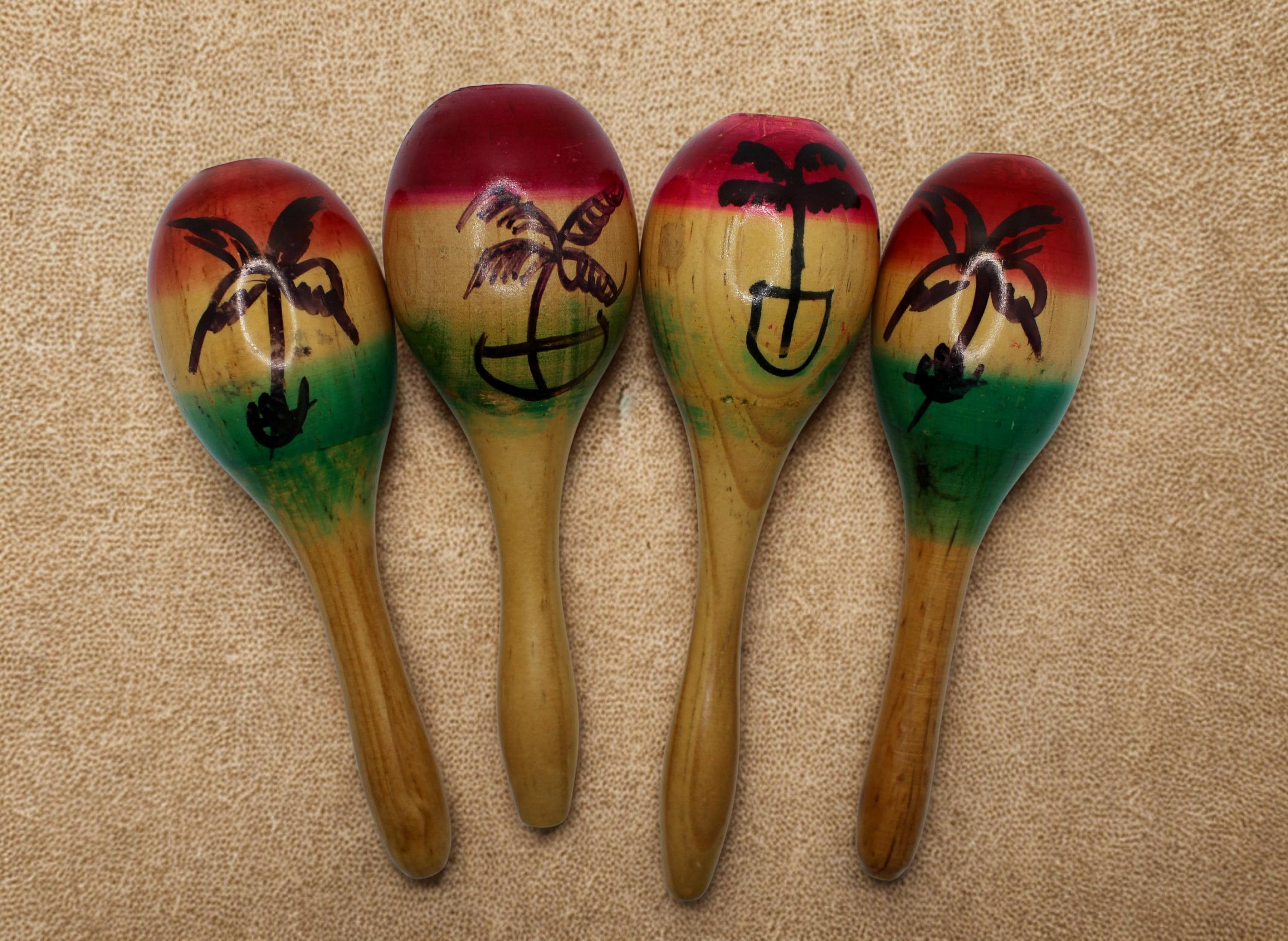 Mexican Rattle Instrument Handmade Wooden Maracas Pair, Colorful Beach Rattle Set, Tropical Palm ...