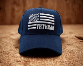 Veteran American Flag Hat.  Blue USA Hat. American Flag Cap. Patriotic Baseball Hat. USA Pride Cap. Freedom Hat. Veteran Gift. USA Flag Cap