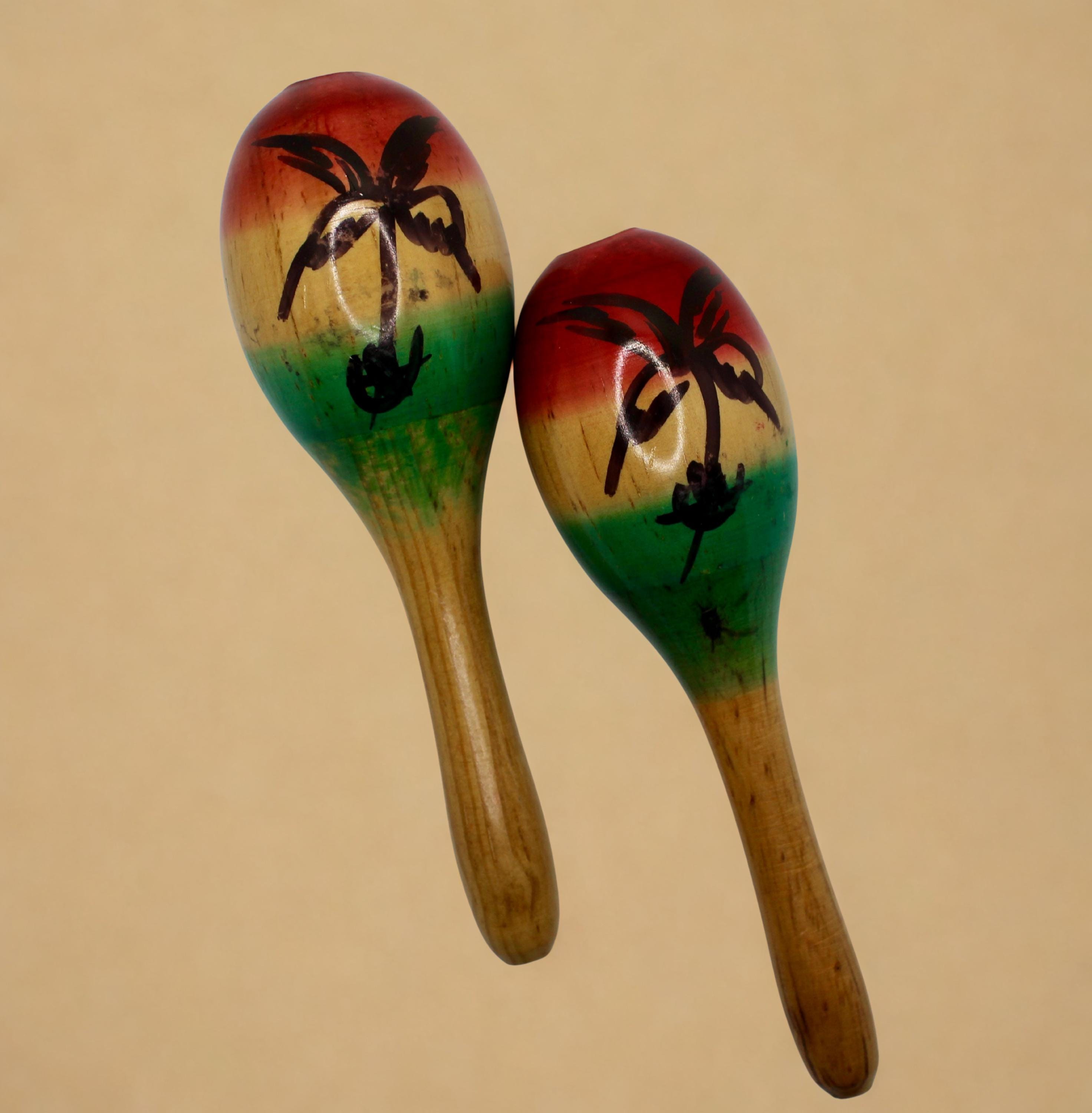 Beachy Instruments Handmade Wooden Maracas Pair, Colorful Beach Rattle Set, Tropical Palm ...