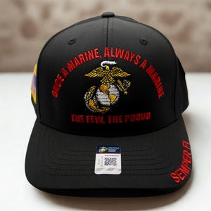 U.S Marine Hat – Premium &quot;Once a Marine, Always a Marine&quot; Embroidered Cap. USMC Black Hat – US Marines Baseball Cap. Marine Corps Unisex Cap