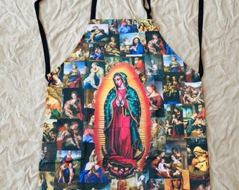 Virgin Mary Apron. Our Lady of Guadalupe Apron. Catholic Saints Apron. Adjustable Straps. Washable Apron with Pockets. Mandil de la Virgen