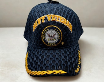 アメリカ国旗入りアメリカ海軍帽子。刺繍入り海軍退役軍人キャップ
