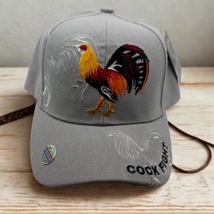 Rooster Baseball Cap. Gray Hat – Gorra de Gallo – Embroidered Rooster Trucker Hat – Dad Hat – Adjustable Unisex Cap – Father's Day Gift