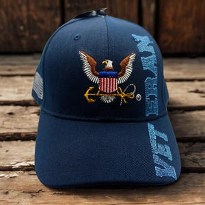 Navy Veteran Hat – Premium Big Eagle Navy Vet– Embroidered Navy Trucker Hat – Dad Hat – Adjustable Unisex Cap – Father&#39;s Day Gift. Navy Hat