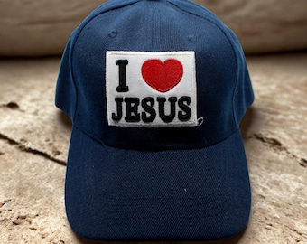 I Love Jesus Embroidered Baseball Cap. Adjustable Christian Hat, Religious Gift, Jesus Blue Cap, Spiritual Cap. Jesus Hat. I Love Jesus Hat