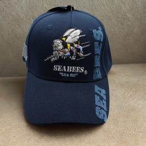 U.S. Navy Seabees Hat – Blue Navy Seabees Embroidered Baseball Cap – Military Veteran Hat. Navy Trucker Hat – Dad Hat – Unisex Cap – USN Hat