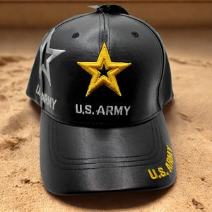 Army Faux Leather Hat. US Army 250th Anniversary Hat. Army Hat – Embroidered US Army Baseball Cap. Army Logo Hat. Unisex Cap. Army Star Hat