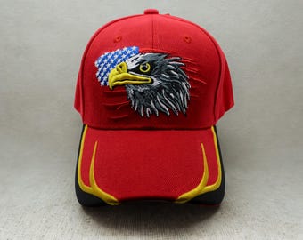 USA Red Baseball Cap with Eagle and Flag. Embroidered Patriotic Hat. American Flag Hat. USA Hat. Bald Eagle Hat. American Pride Hat. USA Cap