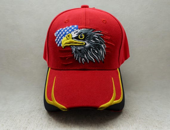 USA Red Baseball Cap with Eagle and Flag. Embroidered Patriotic Hat. American Flag Hat. USA Hat. Bald Eagle Hat. American Pride Hat. USA Cap