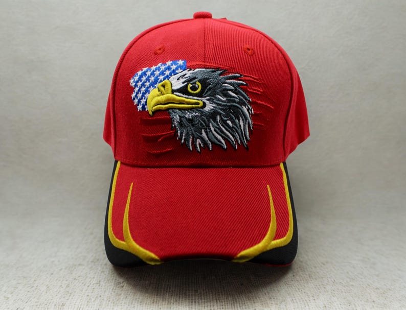 Gorra de béisbol roja de EE. UU. con águila y bandera. Gorra patriótica bordada. Gorra con la bandera estadounidense. Gorra de EE. UU. Gorra con águila calva. Gorra con el orgullo estadounidense. Gorra de EE. UU. imagen 1