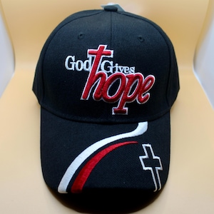 God Gives Hope Black Hat. Inspirational Faith Hat. Christian Hat. Adjustable Unisex  Hat. Religious Gift. Gift for Christians. I love Jesus