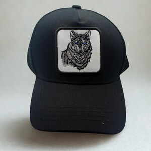 Wildlife  Hat. Wolf Hat. Embroidered Wolf Head Black Hat. Wildlife Outdoor Trucker Cap. Animal Patch Baseball Hat for Men. Outdoor Hat