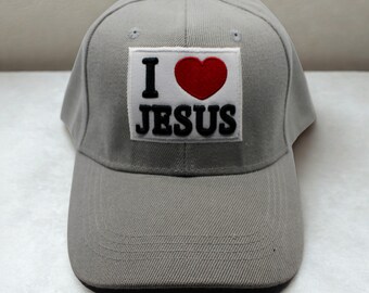 I Love Jesus Embroidered Baseball Cap. Adjustable Christian Hat, Religious Gift, Jesus Gray Cap, Spiritual Cap. Jesus Hat. I Love Jesus Hat