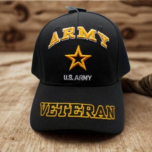 US Army Veteran Hat. Army 250th Anniversary Hat. Embroidered Army Baseball Cap. Army Star Hat. Adjustable Unisex Cap. Veteran Army Black hat