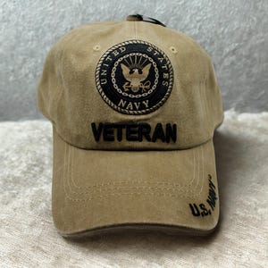 Navy Veteran Hat – Premium Navy Logo Veteran Hat– Embroidered Navy Trucker Hat – Dad Hat. Adjustable Unisex Cap. USN Hat. Navy Brown Hat