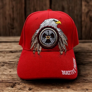 Tribal Eagle Embroidered Red Hat. Nature Inspired Eagle Baseball Cap. Adjustable Dream catcher American Cap. Eagle Hat. Native Pride Hat